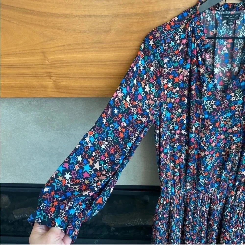 Anthropologie Current Air Aurelie Pleated Mini Dress Star Print Galaxy, Size M - Picture 2 of 10